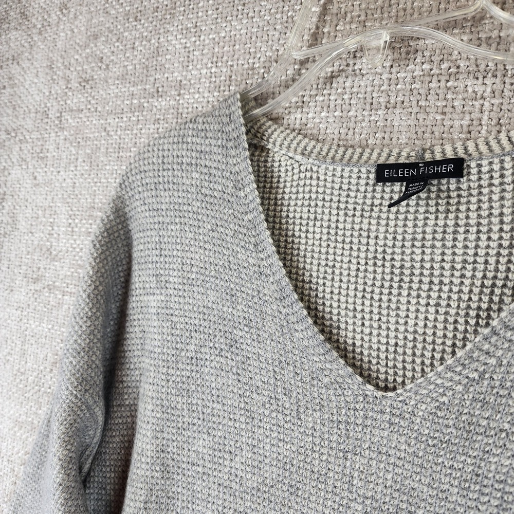 Eileen Fisher VNeck Cashmere Lambswool Sweater Womens Large Gray Oversized *hole - Picture 2 of 11